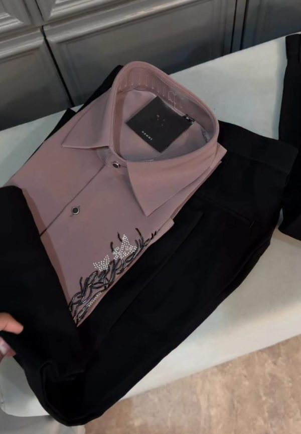 Men's Dusty Pink Embellished Party Shirt with Black Trousers – Co-ord Set