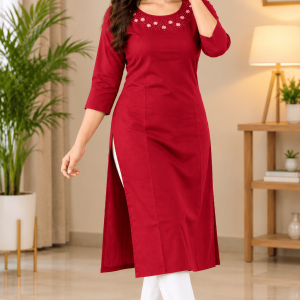 Red Premium-Quality Kurti for Women with Elegant Floral Embroidery